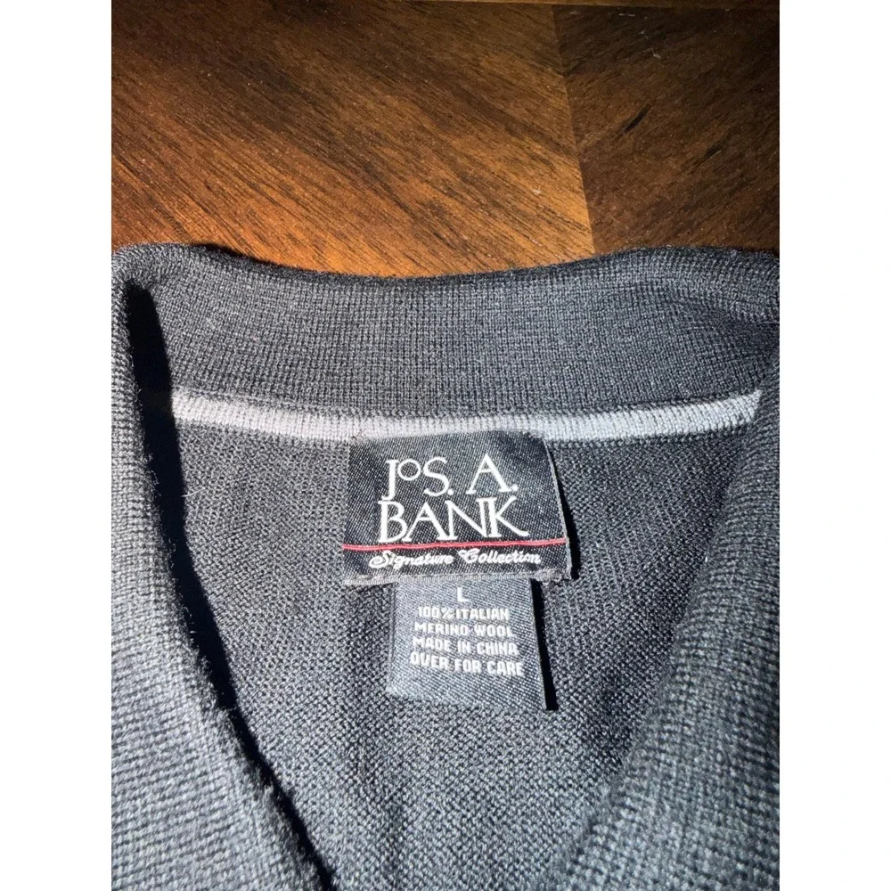 Jos A Bank Signature Collection Black 100% Italian Merino Wool Polo Sweater L